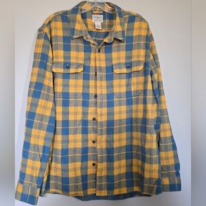 L.L. Bean Blue and Yellow Plaid Organic Cotton Flannel Shirt